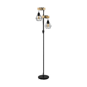 EGLO - 44081 - EGLO Townshend 5 Black/Natural Metal & Wood 2-Light Floor Lamp - Industrial Style (D) 25cm TOWNSHEND 5 part number - 44081