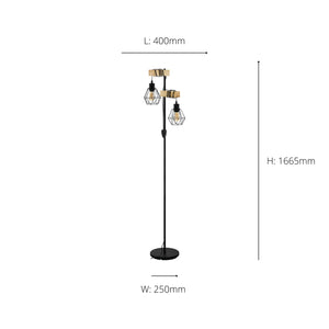 EGLO - 44081 - EGLO Townshend 5 Black/Natural Metal & Wood 2-Light Floor Lamp - Industrial Style (D) 25cm TOWNSHEND 5 part number - 44081