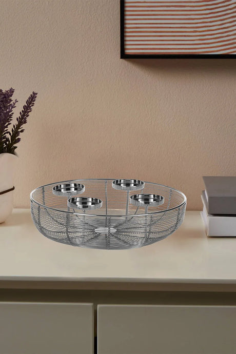 EGLO - 427161 - EGLO Hagony 4-Piece Candleholder With Silver Wireframe Bowl HAGONY part number - 427161