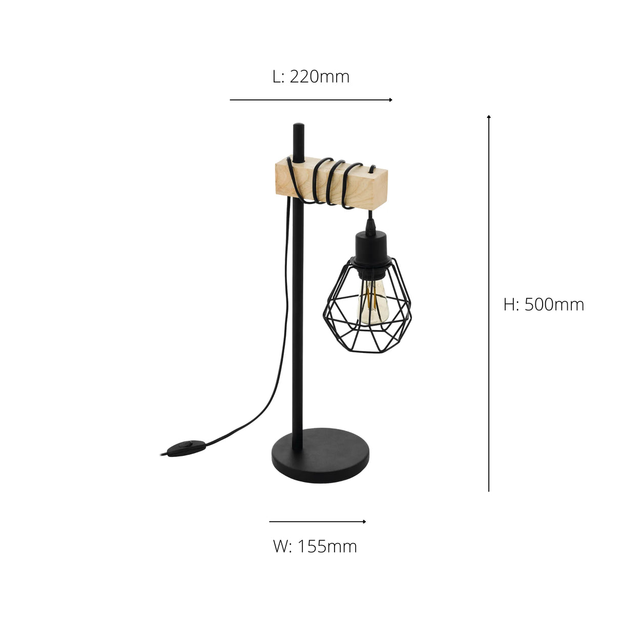 EGLO - 44079 - EGLO Townshend 5 Black/Natural Metal & Wood Table Lamp - Industrial Style (D) 15.5cm TOWNSHEND 5 part number - 44079