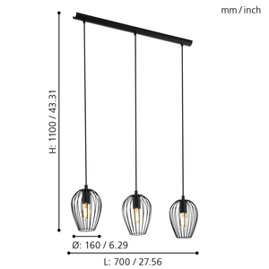 EGLO - 49478 - EGLO Lighting Indoor Pendant Light Fitting NEWTOWN - 49478 3X60W Warranty =