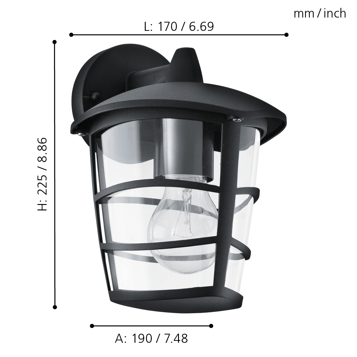 EGLO - 93098 - EGLO Lighting Outdoor Wall Light Fitting ALORIA - 93098 1X60W Warranty = 2 years