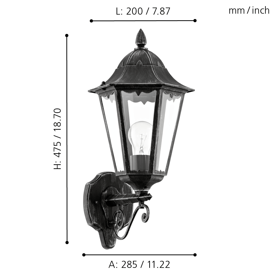 EGLO - 93457 - EGLO Lighting Outdoor Wall Light Fitting NAVEDO - 93457 1X60W Warranty = 2 years