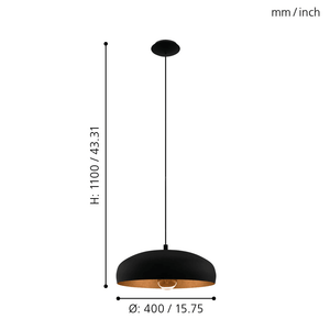 EGLO - 94605 - EGLO Lighting Indoor Pendant Light Fitting MOGANO 1 - 94605 1X60W Warranty = 2 years