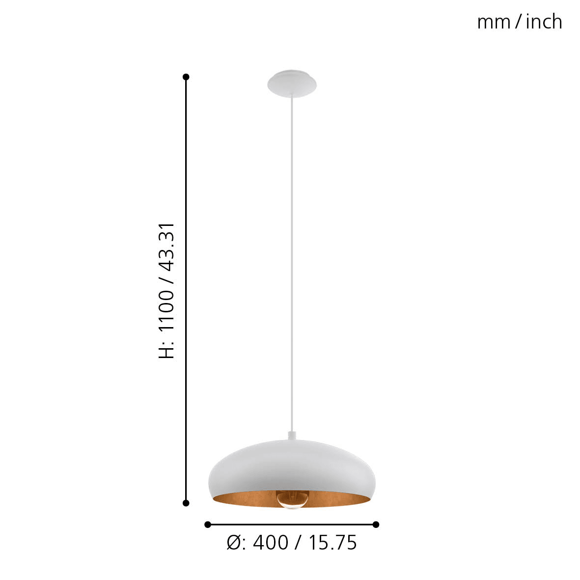 EGLO - 94606 - EGLO Lighting Indoor Pendant Light Fitting MOGANO 1 - 94606 1X60W Warranty = 2 years