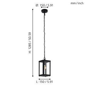 EGLO - 94788 - EGLO Lighting Outdoor Pendant Light Fitting ALAMONTE 1 - 94788 1X60W Warranty = 2 years