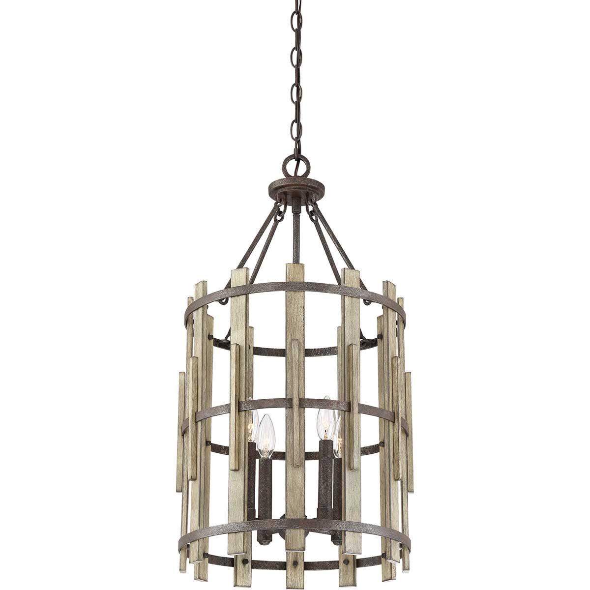 Elstead Lighting - QZ-WOOD-HOLLOW-4P - Quoizel Pendant from the Wood Hollow range. Wood Hollow 4 Light Chandelier Product Code = QZ-WOOD-HOLLOW-4P