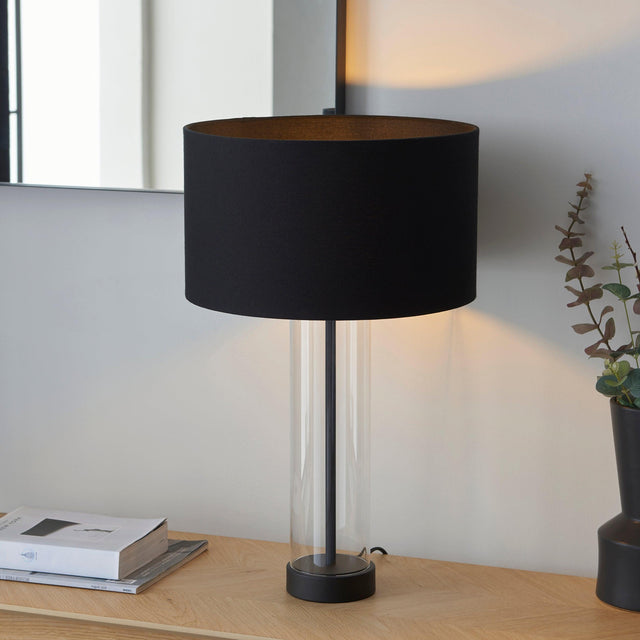 Endon Lighting - 100440 - Endon Lighting 100440 Lessina Indoor Table Lamps Matt black, clear glass & black cotton fabric Dimmer included