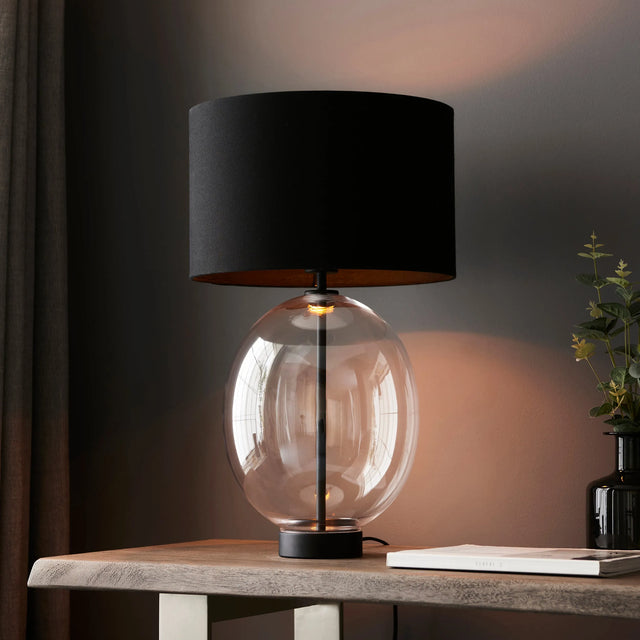 Endon Lighting - 100446 - Endon Lighting 100446 Kelda Oval 1lt Table Indoor light fitting Clear glass & matt black paint with black cotton fabric