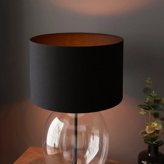 Endon Lighting - 100446 - Endon Lighting 100446 Kelda Oval 1lt Table Indoor light fitting Clear glass & matt black paint with black cotton fabric