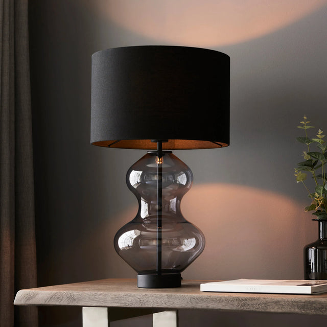 Endon Lighting - 100454 - Endon Lighting 100454 Kelda Shaped 1lt Table Indoor light fitting Grey tinted glass & black cotton fabric with matt black paint