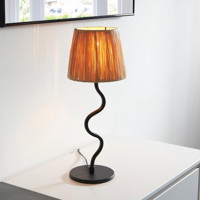 Endon Lighting - 100958 - Endon Lighting 100958 Wriggle Indoor Table Lamps Matt black & natural raffia Non-dimmable