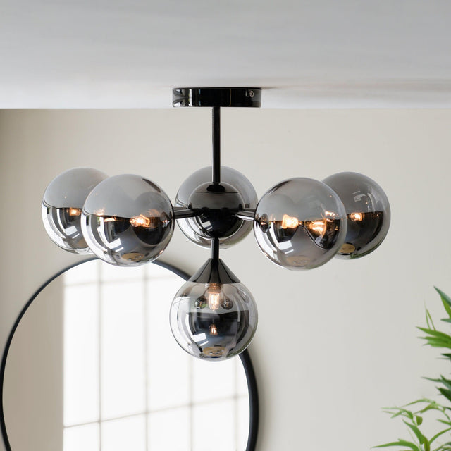 Endon Lighting - 101148 - Endon Lighting 101148 Oscar Indoor Semi flush Light Black chrome plate & smoked mirror glass Dimmable