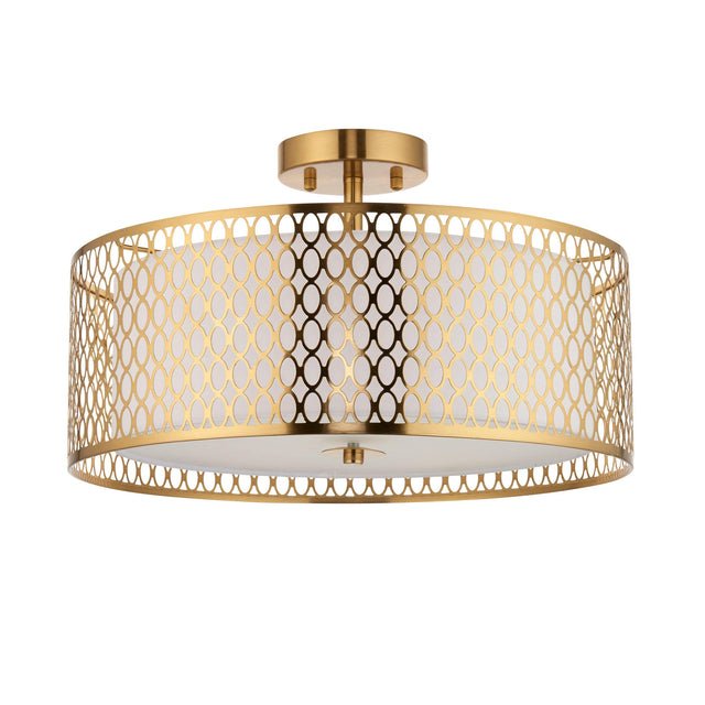 Endon Lighting - 101568 - Endon Lighting 101568 Cordero Indoor Flush Light Gold effect plate, white fabric & frosted glass Dimmable