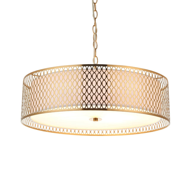 Endon Lighting - 101569 - Endon Lighting 101569 Cordero Indoor Pendant Light Gold effect plate, white fabric & frosted glass Dimmable