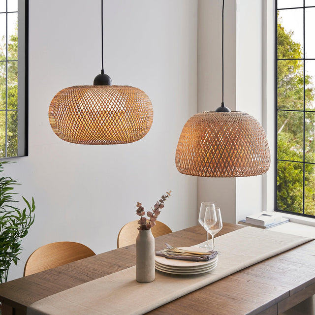 Endon Lighting - 101572 - Endon Lighting 101572 Bali Indoor Pendant Light Natural bamboo, white PC & matt black Dimmable