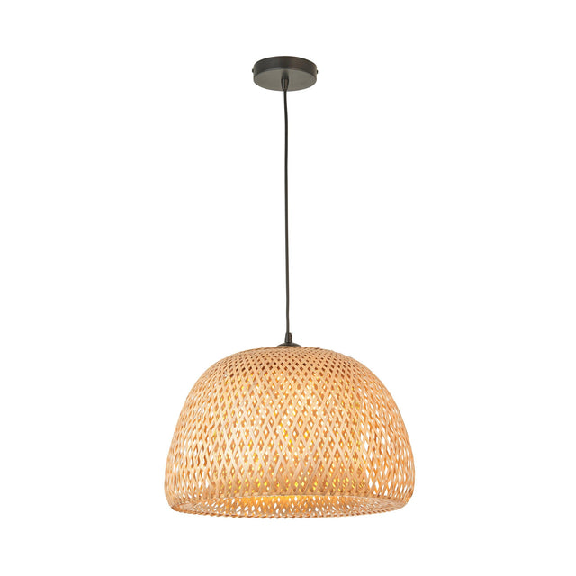 Endon Lighting - 101574 - Endon Lighting 101574 Bali Indoor Pendant Light Natural bamboo, white PC & matt black Dimmable