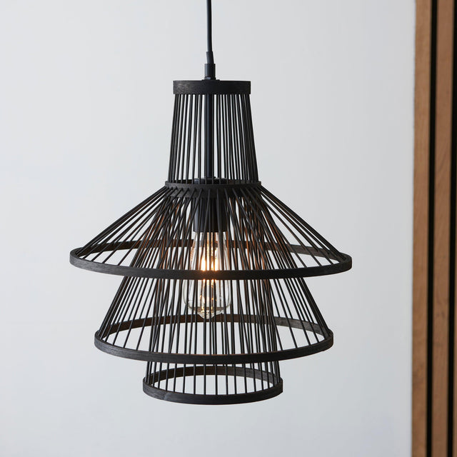 Endon Lighting - 101675 - Endon Lighting 101675 Minato Indoor Pendant Light Dark bamboo & matt black Dimmable