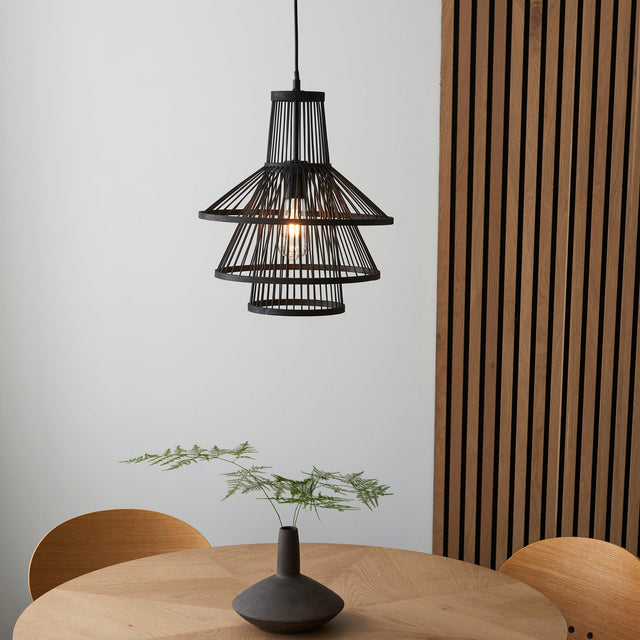 Endon Lighting - 101675 - Endon Lighting 101675 Minato Indoor Pendant Light Dark bamboo & matt black Dimmable