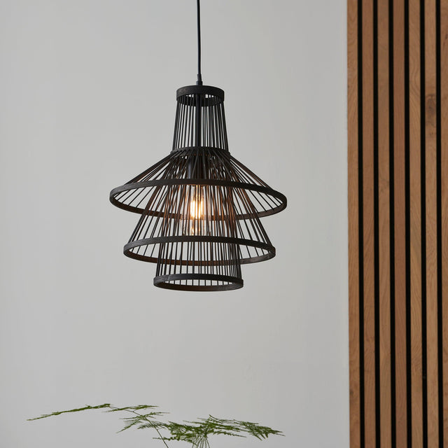 Endon Lighting - 101675 - Endon Lighting 101675 Minato Indoor Pendant Light Dark bamboo & matt black Dimmable