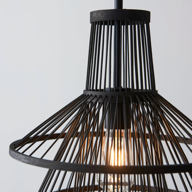 Endon Lighting - 101675 - Endon Lighting 101675 Minato Indoor Pendant Light Dark bamboo & matt black Dimmable