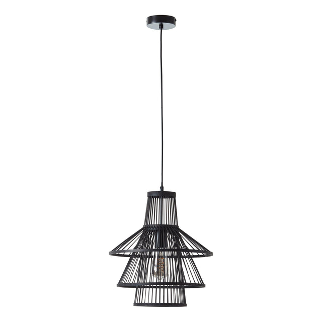 Endon Lighting - 101675 - Endon Lighting 101675 Minato Indoor Pendant Light Dark bamboo & matt black Dimmable