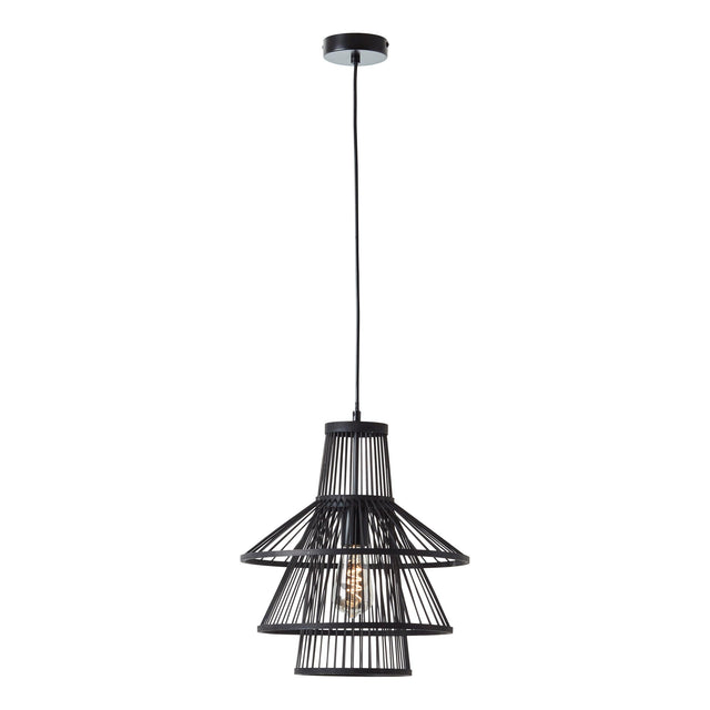 Endon Lighting - 101675 - Endon Lighting 101675 Minato Indoor Pendant Light Dark bamboo & matt black Dimmable