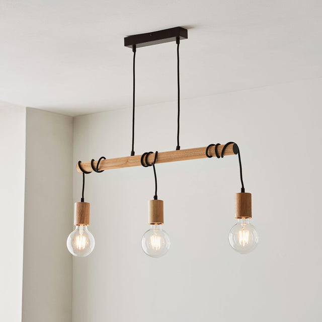 Endon Lighting - 101678 - Endon Lighting 101678 Sven Indoor Pendant Light Matt black & natural wood Dimmable