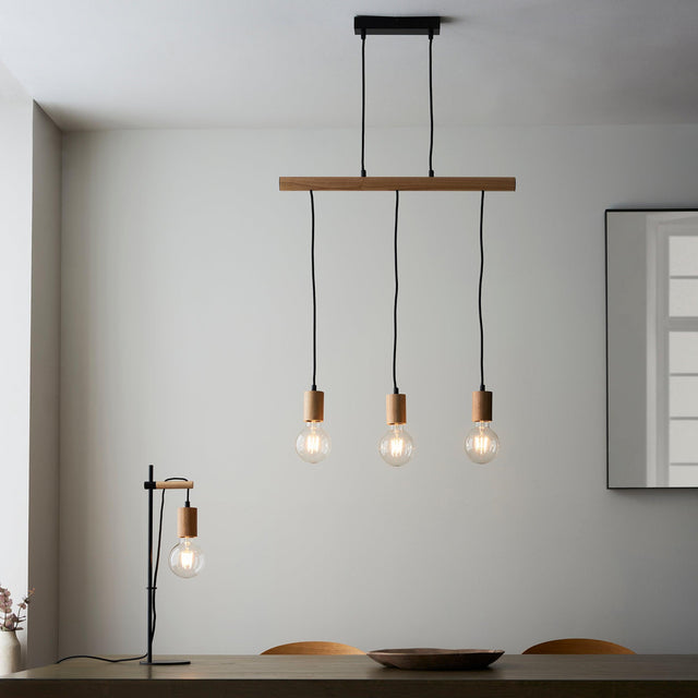 Endon Lighting - 101678 - Endon Lighting 101678 Sven Indoor Pendant Light Matt black & natural wood Dimmable