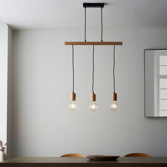 Endon Lighting - 101678 - Endon Lighting 101678 Sven Indoor Pendant Light Matt black & natural wood Dimmable