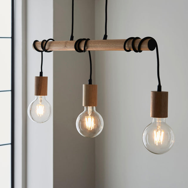 Endon Lighting - 101678 - Endon Lighting 101678 Sven Indoor Pendant Light Matt black & natural wood Dimmable