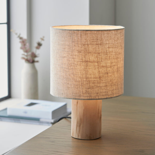 Endon Lighting - 101680 - Endon Lighting 101680 Durban Indoor Table Lamps Natural eucalyptus wood & natural linen Non-dimmable