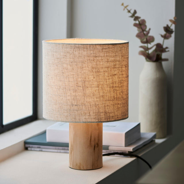 Endon Lighting - 101680 - Endon Lighting 101680 Durban Indoor Table Lamps Natural eucalyptus wood & natural linen Non-dimmable