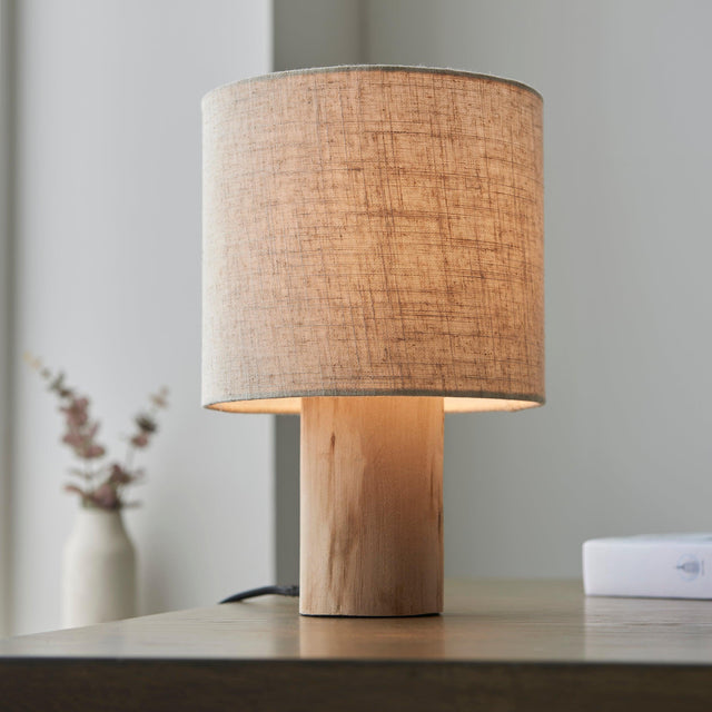 Endon Lighting - 101680 - Endon Lighting 101680 Durban Indoor Table Lamps Natural eucalyptus wood & natural linen Non-dimmable