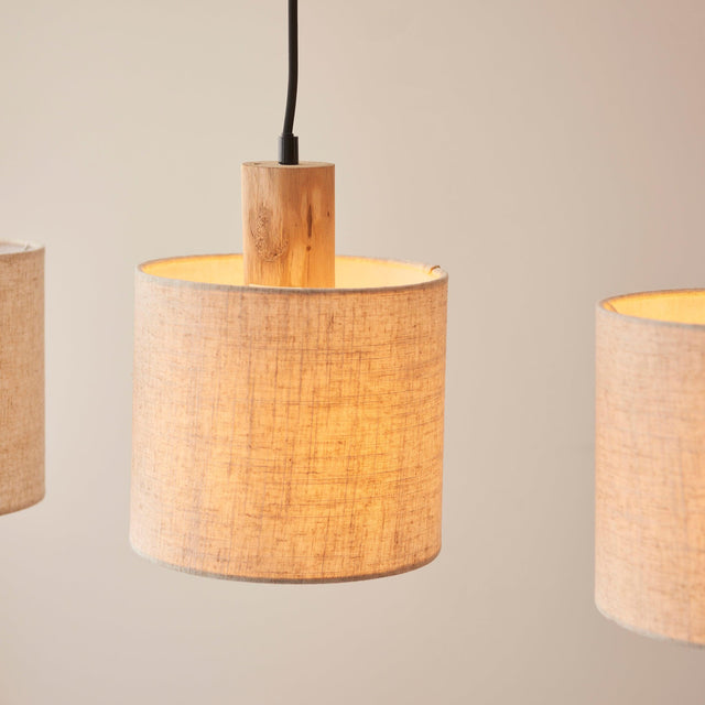 Endon Lighting - 101681 - Endon Lighting 101681 Durban Indoor Pendant Light Natural eucalyptus wood, natural linen & matt black Dimmable