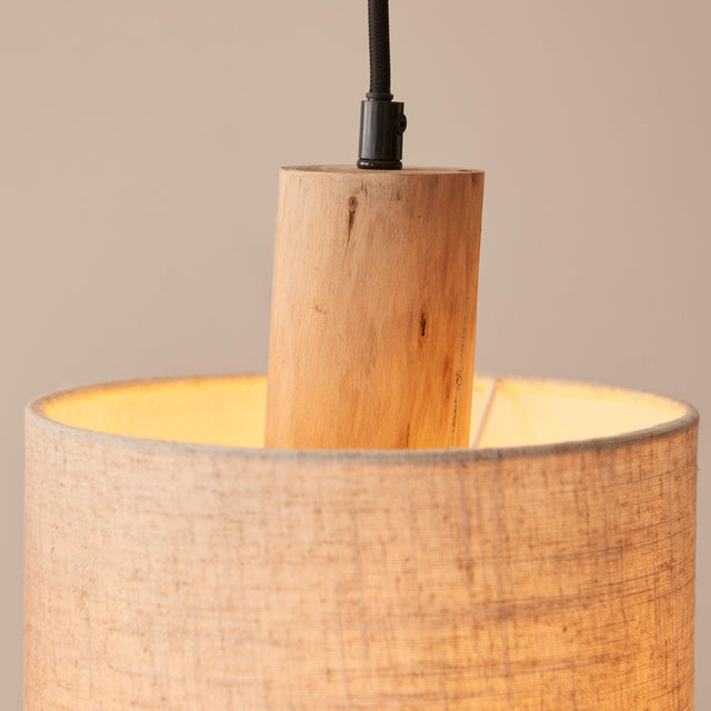 Endon Lighting - 101681 - Endon Lighting 101681 Durban Indoor Pendant Light Natural eucalyptus wood, natural linen & matt black Dimmable