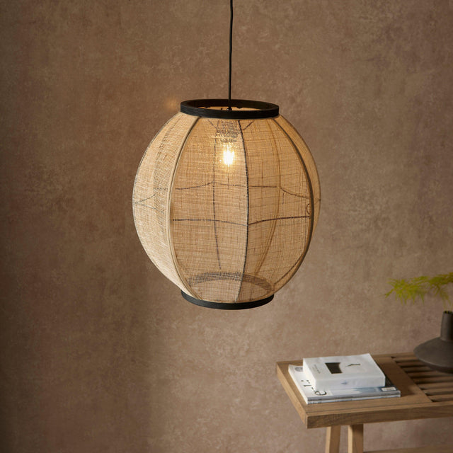 Endon Lighting - 101688 - Endon Lighting 101688 Zaire Indoor Pendant Light Natural linen, dark plywood & matt black Dimmable