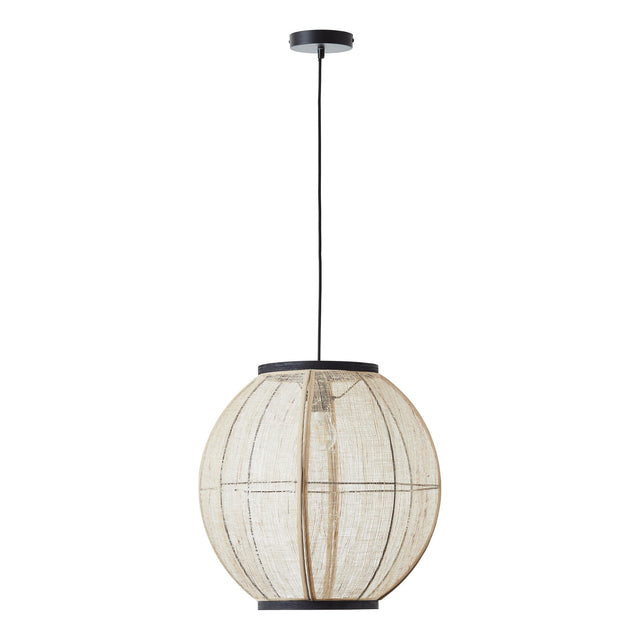 Endon Lighting - 101688 - Endon Lighting 101688 Zaire Indoor Pendant Light Natural linen, dark plywood & matt black Dimmable