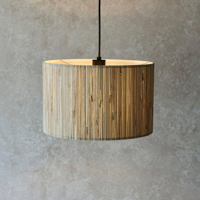 Endon Lighting - 101691 - Endon Lighting 101691 Longshore Indoor Pendant Light Natural seagrass & matt black Dimmable