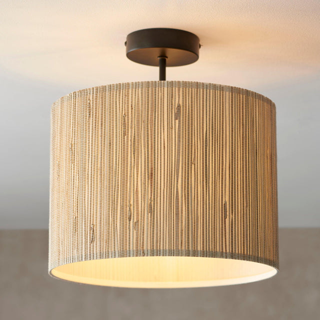 Endon Lighting - 101695 - Endon Lighting 101695 Longshore Indoor Semi flush Light Natural seagrass & matt black Dimmable