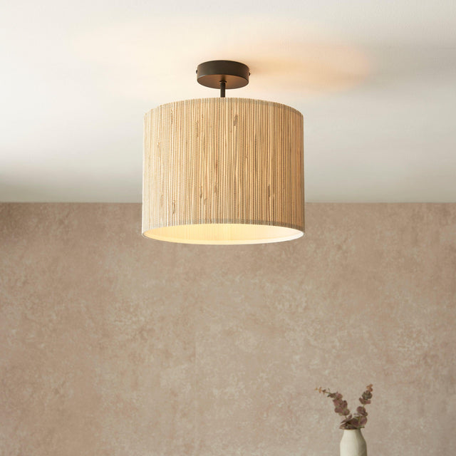 Endon Lighting - 101695 - Endon Lighting 101695 Longshore Indoor Semi flush Light Natural seagrass & matt black Dimmable