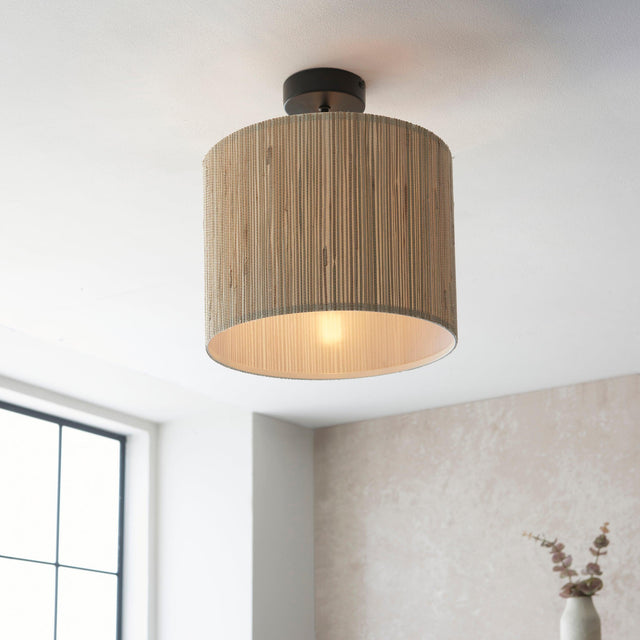 Endon Lighting - 101695 - Endon Lighting 101695 Longshore Indoor Semi flush Light Natural seagrass & matt black Dimmable