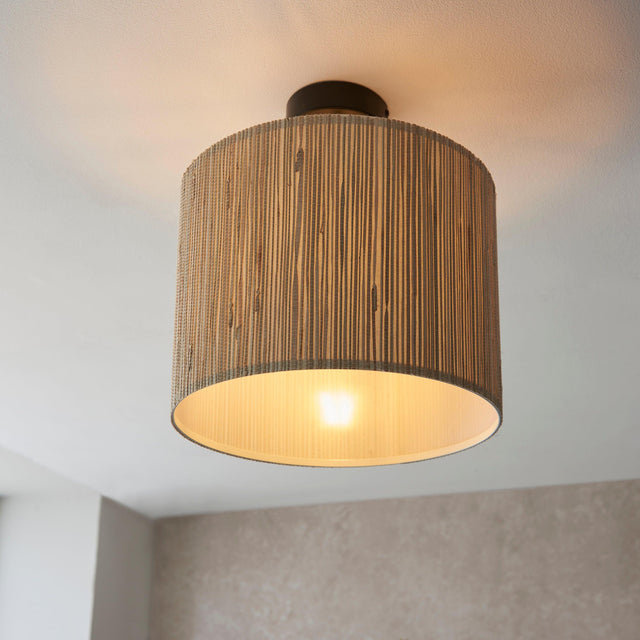 Endon Lighting - 101695 - Endon Lighting 101695 Longshore Indoor Semi flush Light Natural seagrass & matt black Dimmable