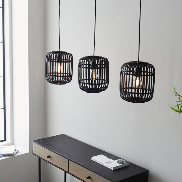 Endon Lighting - 101698 - Endon Lighting 101698 Mathias Indoor Pendant Light Dark bamboo & plywood with matt black paint Dimmable