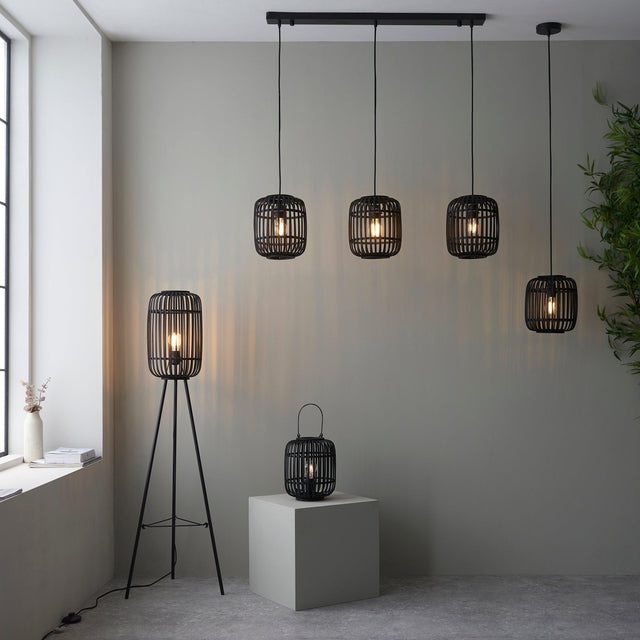 Endon Lighting - 101698 - Endon Lighting 101698 Mathias Indoor Pendant Light Dark bamboo & plywood with matt black paint Dimmable