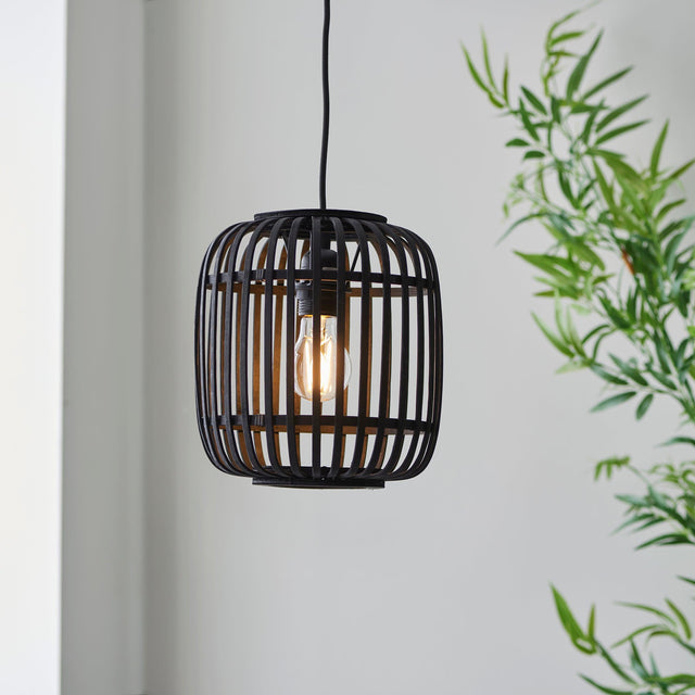 Endon Lighting - 101700 - Endon Lighting 101700 Mathias Indoor Pendant Light Dark bamboo & plywood with matt black paint Dimmable