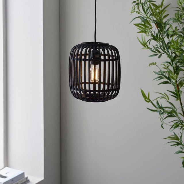 Endon Lighting - 101700 - Endon Lighting 101700 Mathias Indoor Pendant Light Dark bamboo & plywood with matt black paint Dimmable