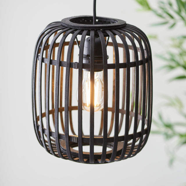 Endon Lighting - 101700 - Endon Lighting 101700 Mathias Indoor Pendant Light Dark bamboo & plywood with matt black paint Dimmable