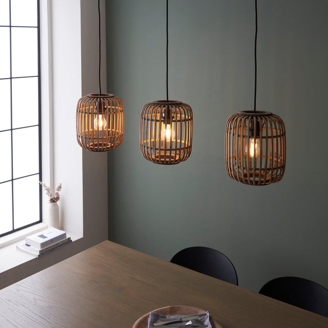 Endon Lighting - 101775 - Endon Lighting 101775 Mathias Indoor Pendant Light Natural bamboo, plywood & matt black paint Dimmable