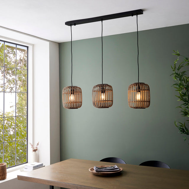 Endon Lighting - 101775 - Endon Lighting 101775 Mathias Indoor Pendant Light Natural bamboo, plywood & matt black paint Dimmable